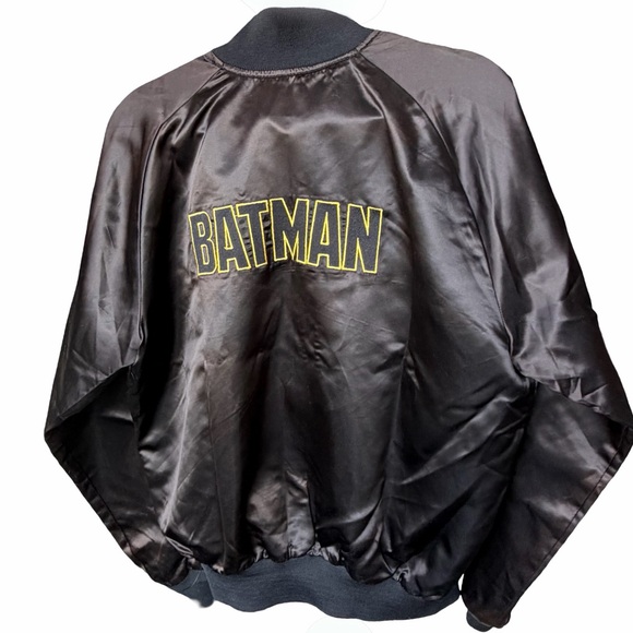 RARE! Vintage Batman Logos Unlimited Bomber Black Satin Large - Picture 2 of 13
